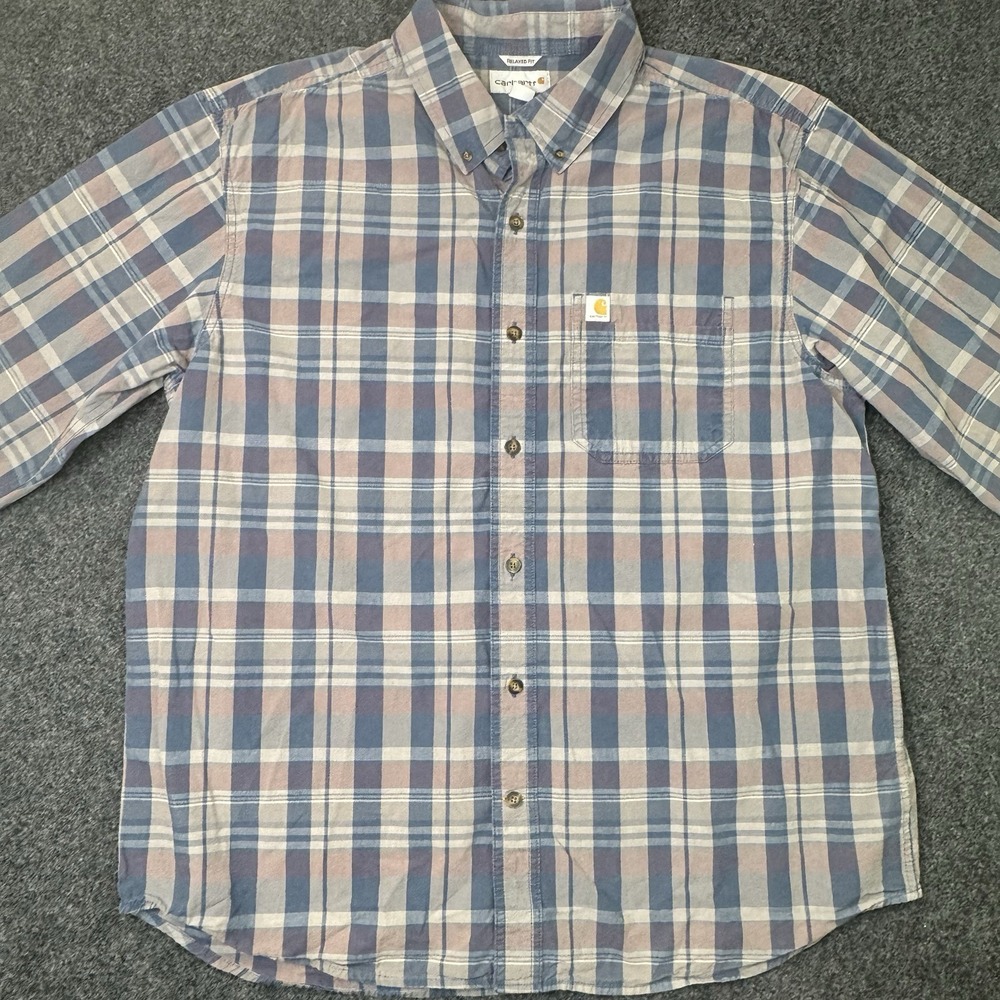 Carhartt Mens XL Relaxed Fit Plaid Button Down Shirt Long Sleeve Cotton Workwear